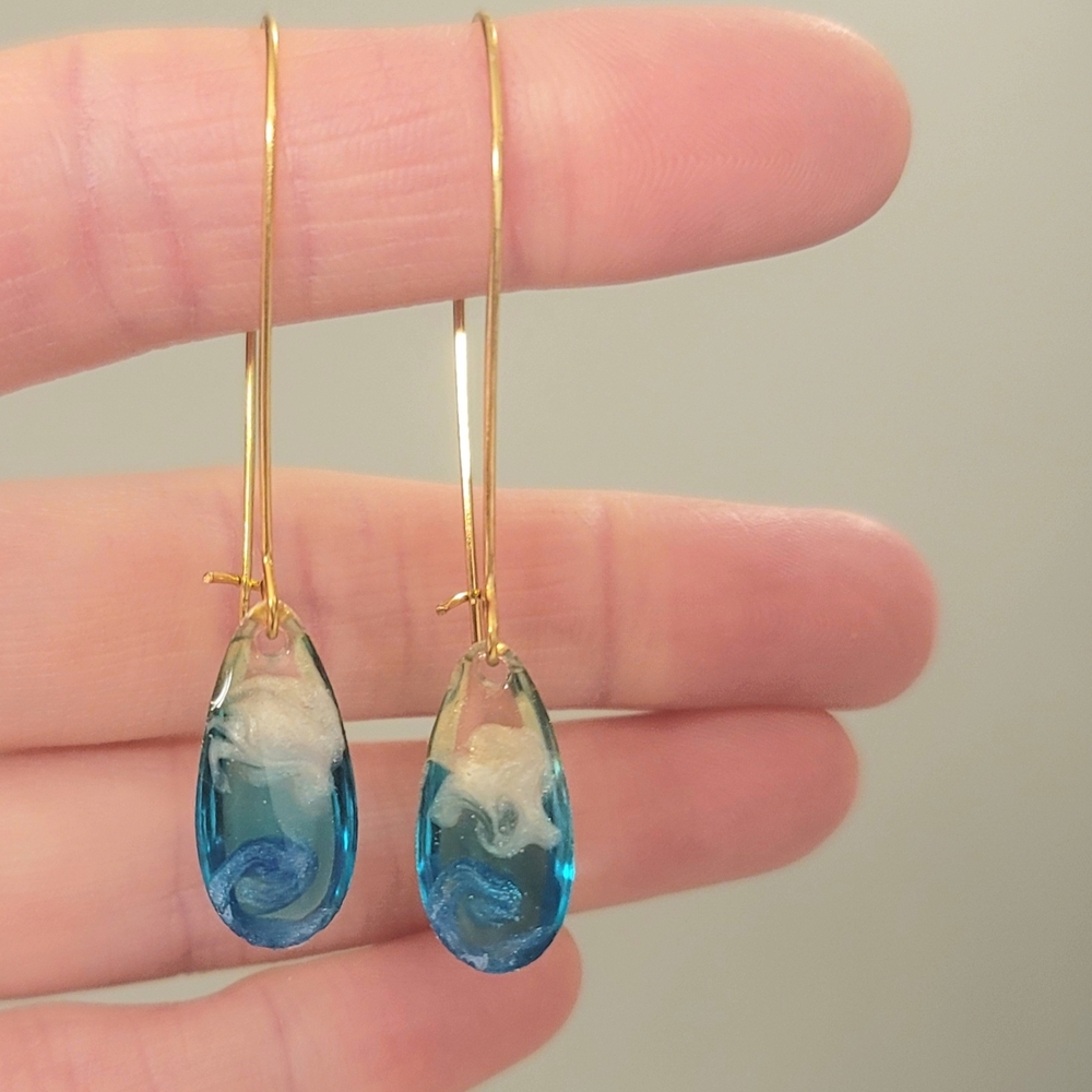 Ocean-Inspired Blue and Gold Earrings